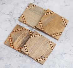 Modern Brown Wooden Tea Coasters - Pack of 4